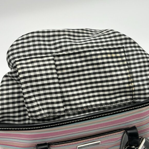 VINTAGE KATE SPADE NY Striped Satchel Pink Blue Coated Canvas Black Trim - RARE - Picture 9 of 16